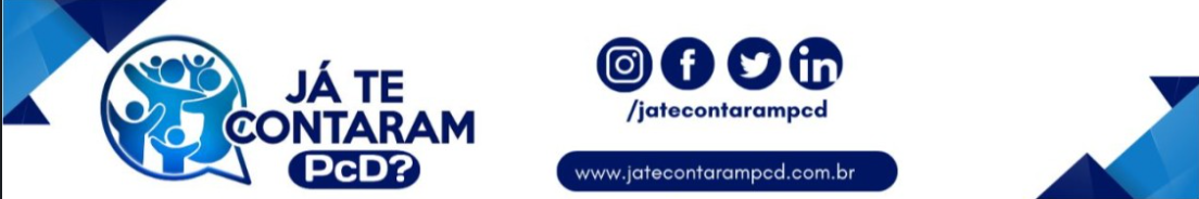 Capa da Já te contaram PcD? com o nome do projeto, o selo de inclusão e os canais de contato